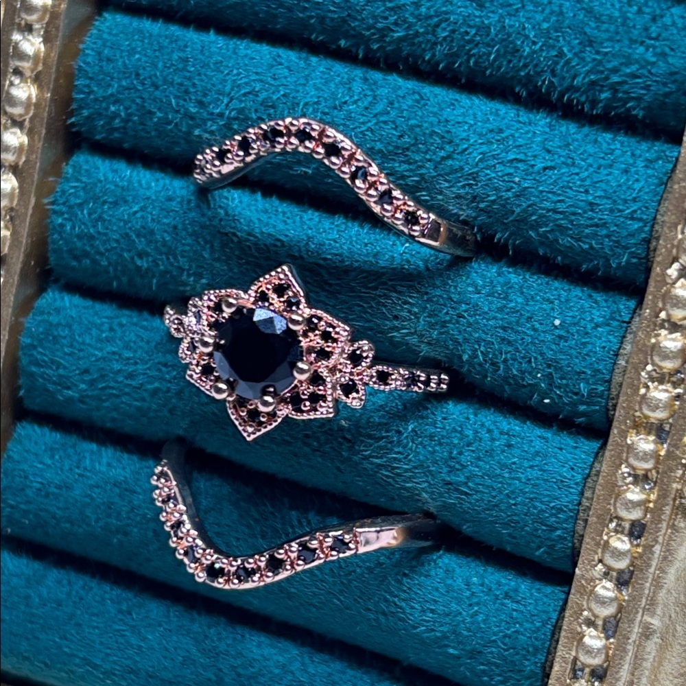 Black Obsidian Stackable Ring Trio In Rose Gold T… - image 3